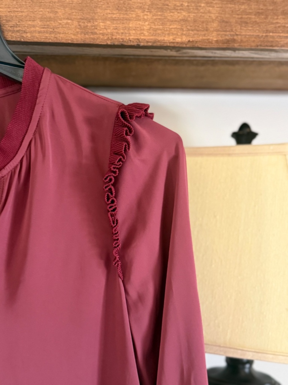 Current Air Spilt-Neck Blouse - Burgundy - Picture 4 of 8